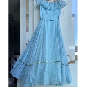 vintage dress blue polka dot floral Gunne sax style dress